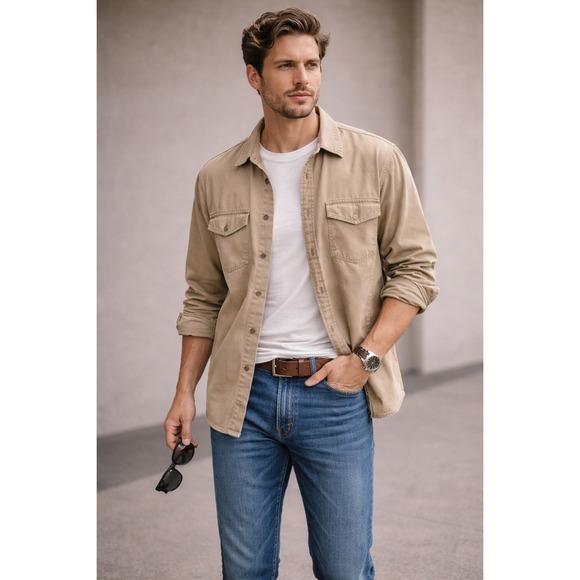 GAP Other - GAP XXL Khaki Utility Shirt 100% Cotton Long Sleeve Button Front Workwear